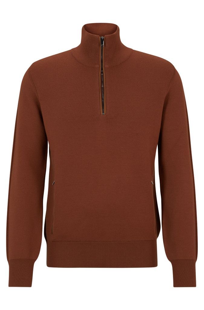 Zip-neck sweater in virgin wool with piped details