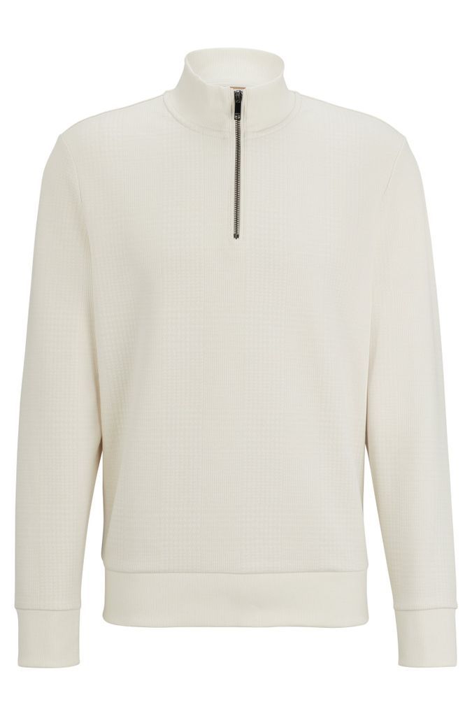 Zip-neck sweatshirt in stretch-cotton jacquard