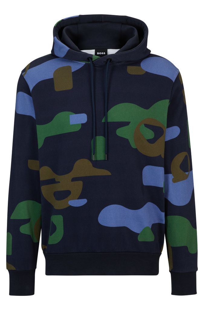 Mercerised-cotton regular-fit hoodie with seasonal pattern
