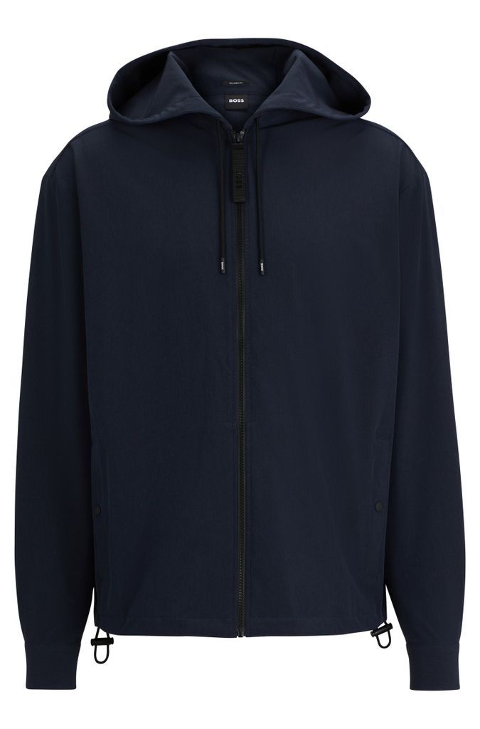 Zip-up relaxed-fit hooded shirt in stretch fabric