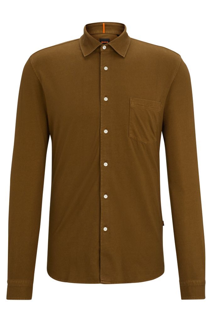 Garment-dyed slim-fit shirt in cotton jersey