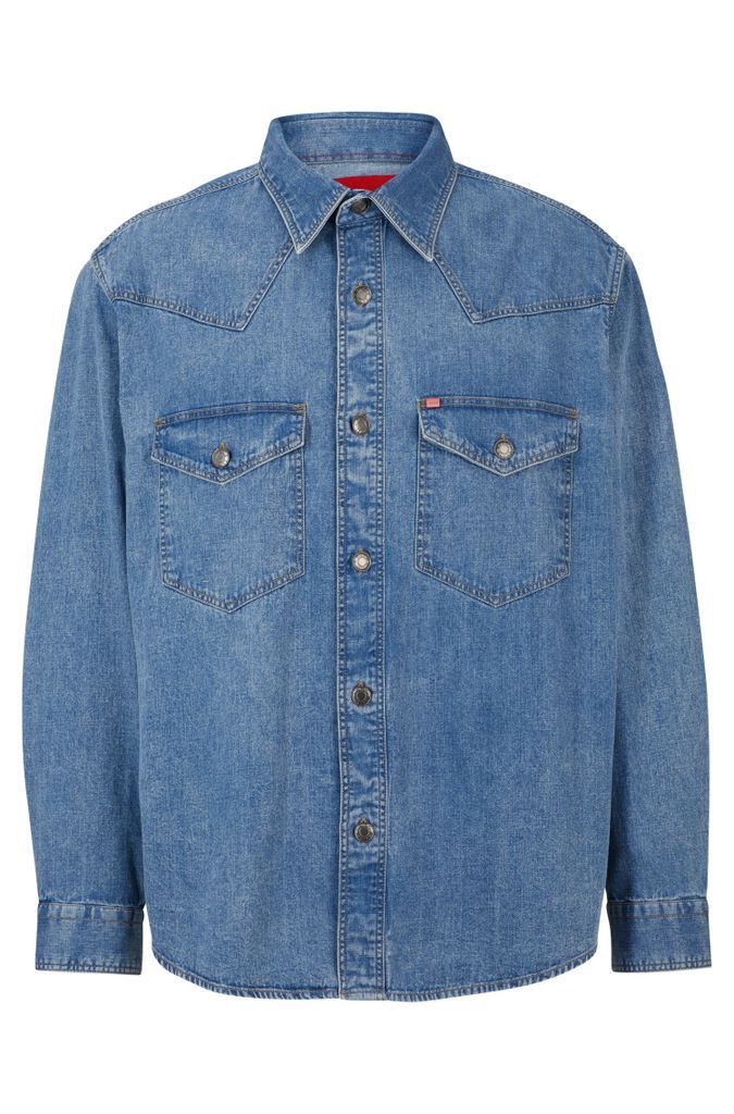 Oversized-fit denim shirt with flap chest pockets