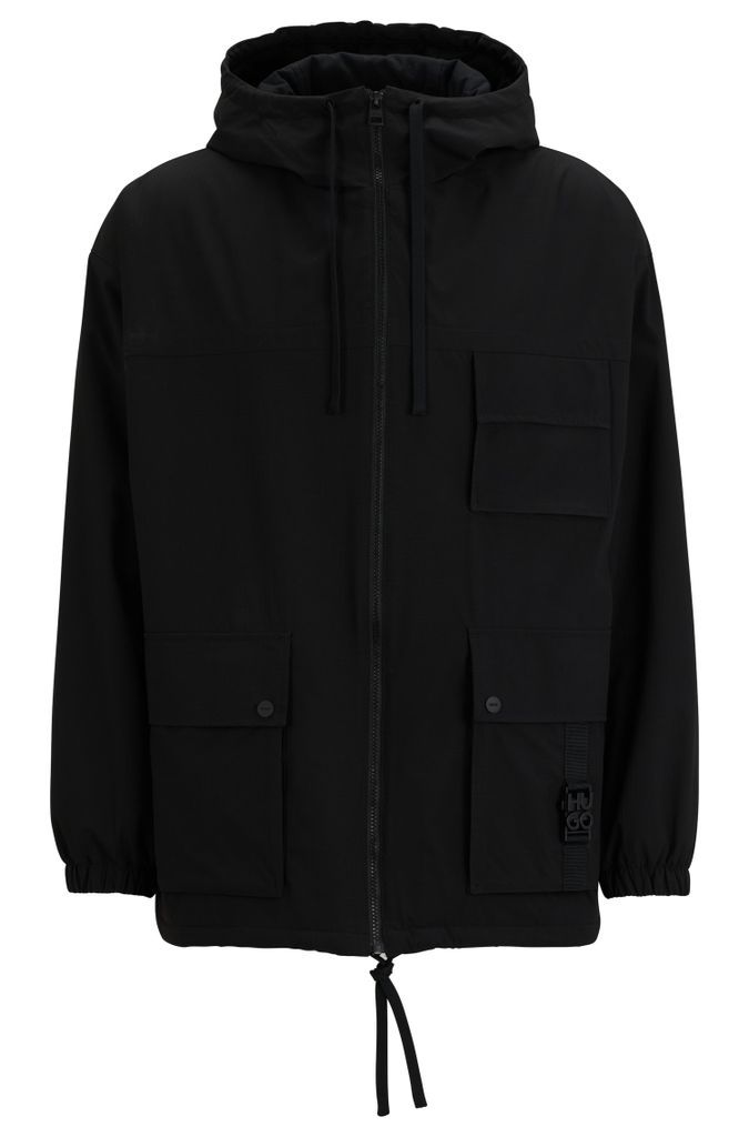 Water-repellent parka jacket with stacked-logo buckle