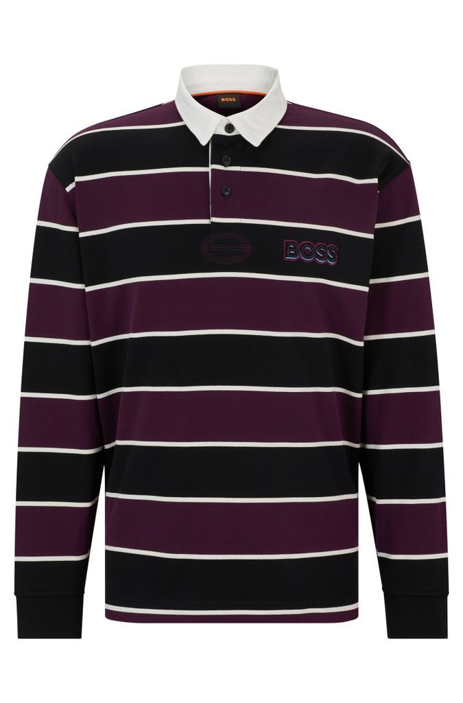 Block-striped polo shirt in cotton with logo embroidery