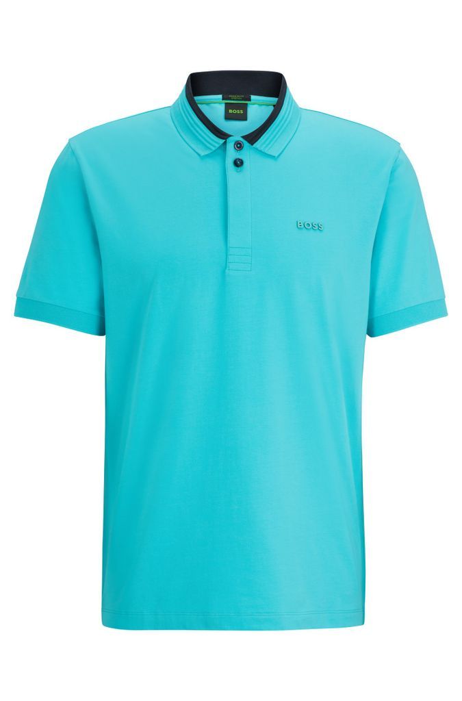 Stretch-cotton polo shirt with 3D-stripe collar