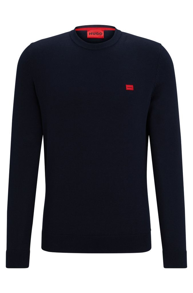 Knitted cotton sweater with red logo label