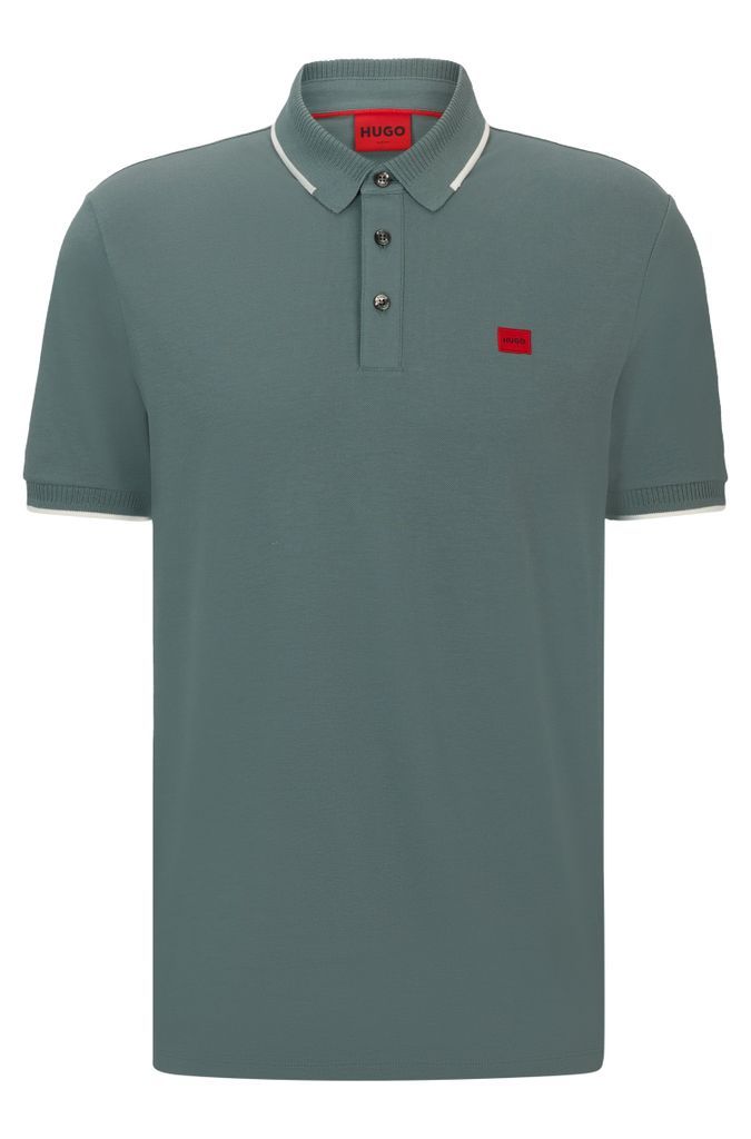 Cotton-piqué slim-fit polo shirt with red logo label