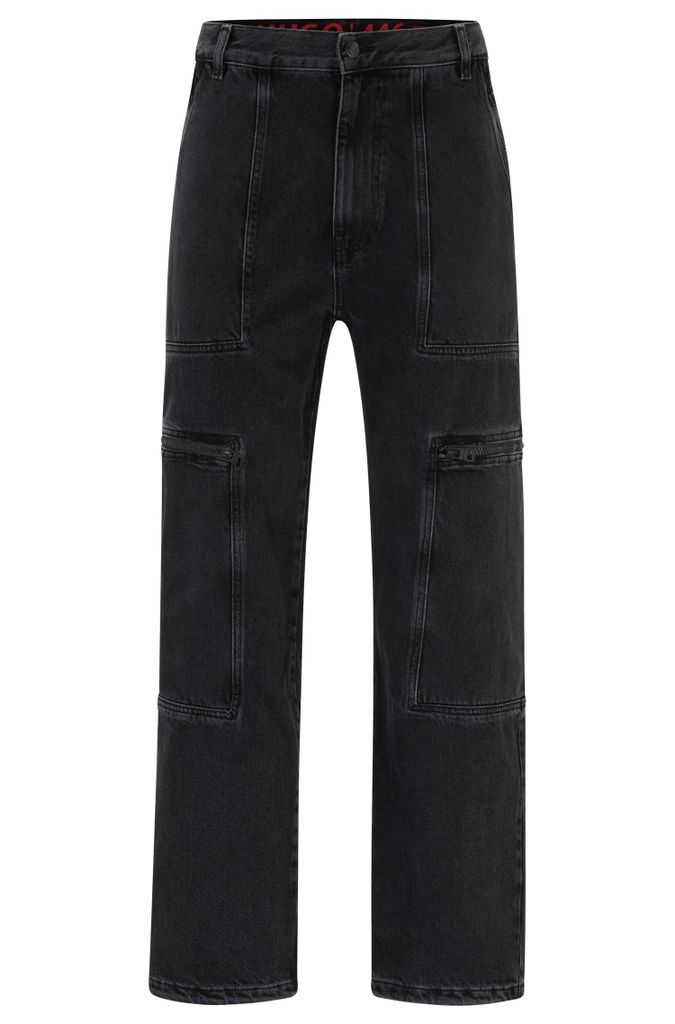 Loose-fit jeans in black denim with adjustable hems