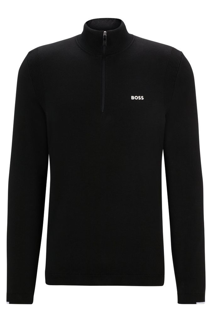Cotton-blend zip-neck sweater with logo print