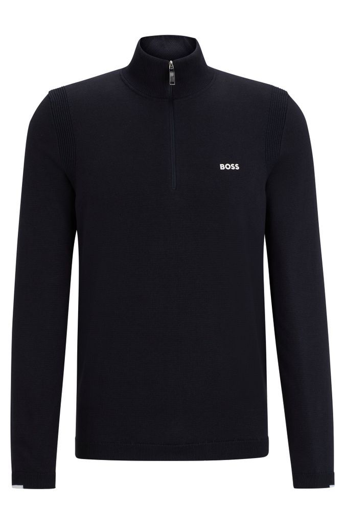 Cotton-blend zip-neck sweater with logo print