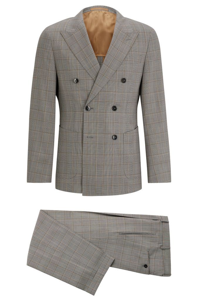 Double-breasted slim-fit suit in checked virgin wool