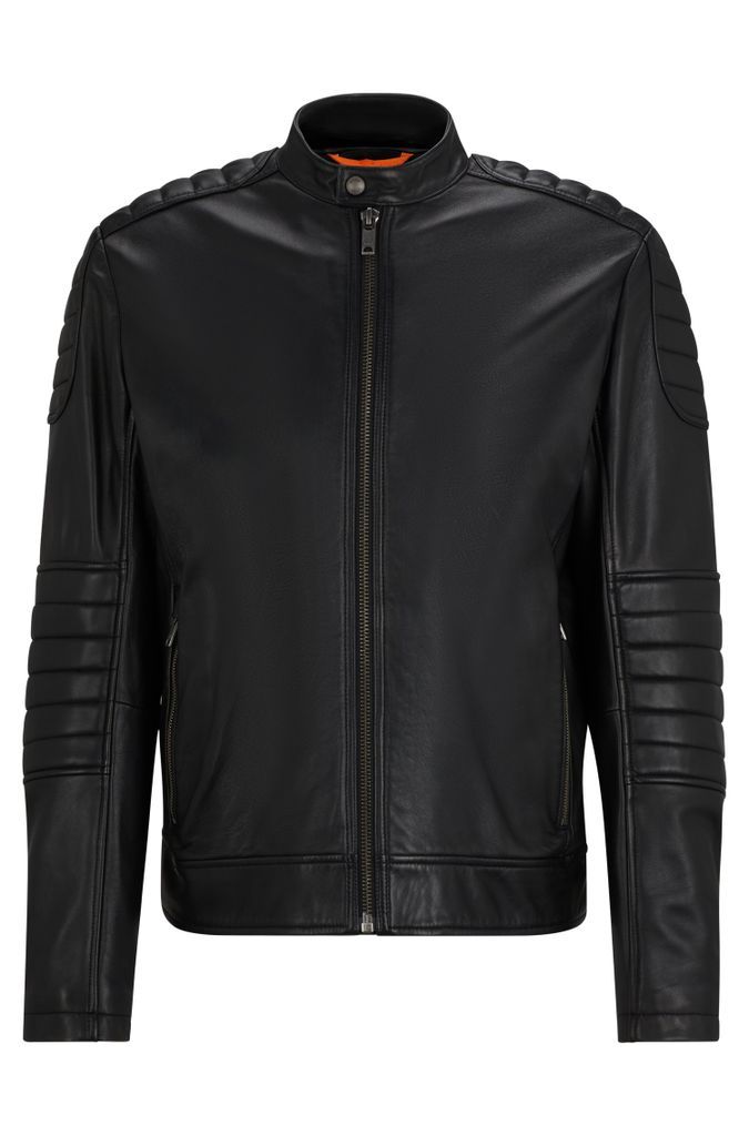 Regular-fit jacket in lamb leather with quilting detail