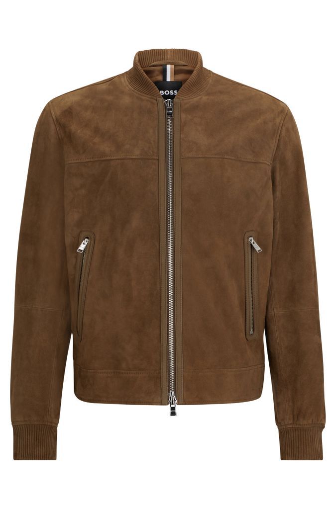 Regular-fit jacket with ribbed cuffs in suede