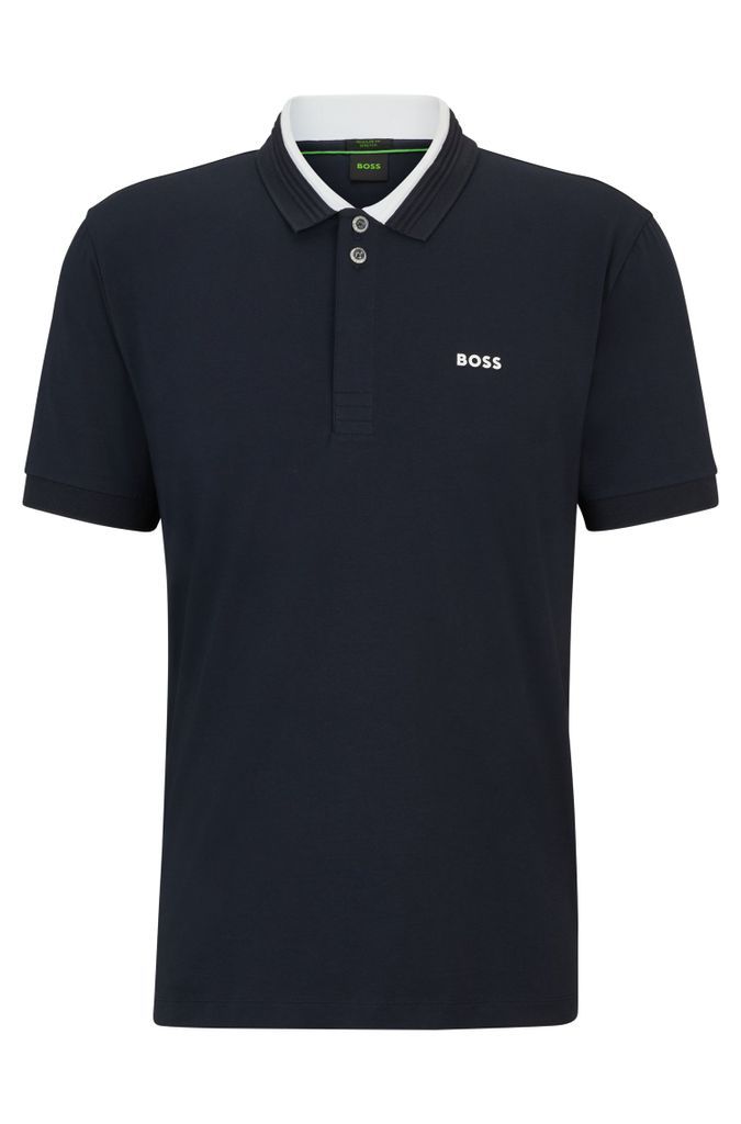 Stretch-cotton polo shirt with 3D-stripe collar