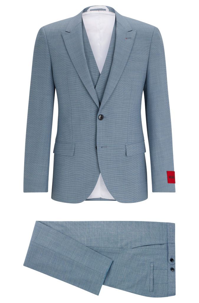 Three-piece slim-fit suit in patterned stretch cloth