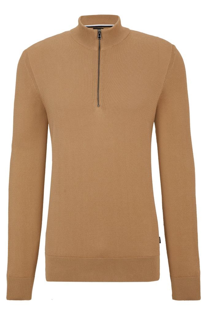 Zip-neck sweater in micro-structured cotton