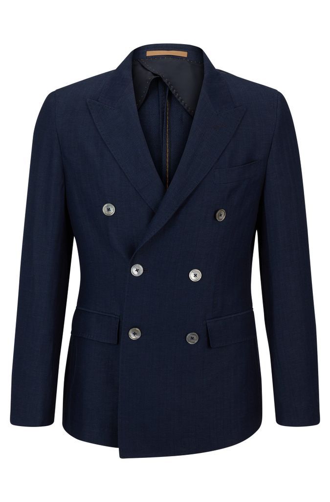 Slim-fit jacket in herringbone virgin wool and linen