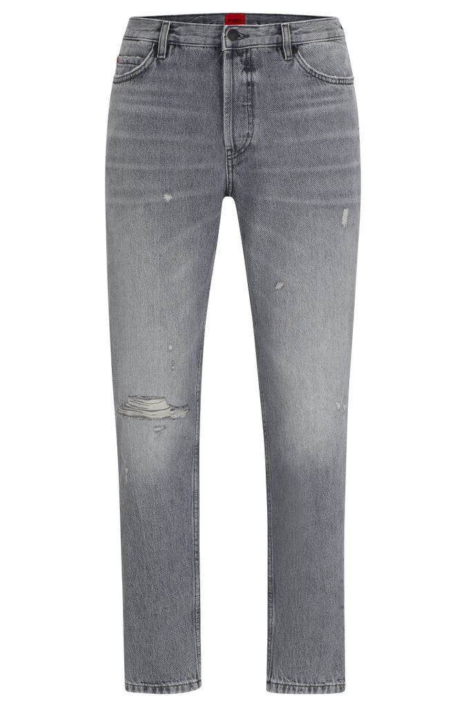 Tapered-fit regular-rise jeans in grey denim
