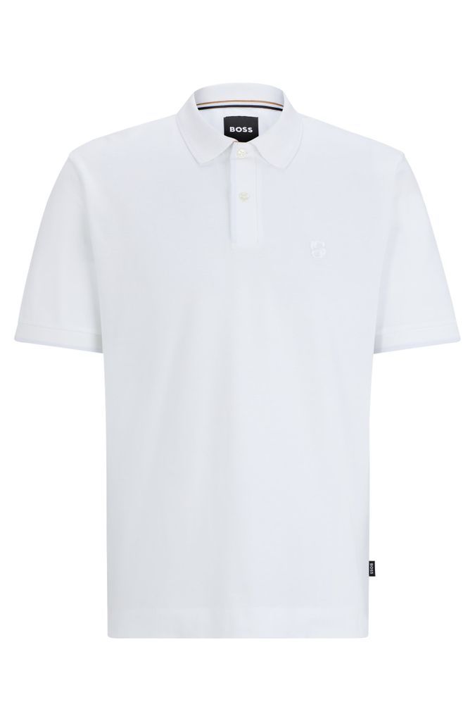 Mercerised-cotton polo shirt with embroidered double monogram