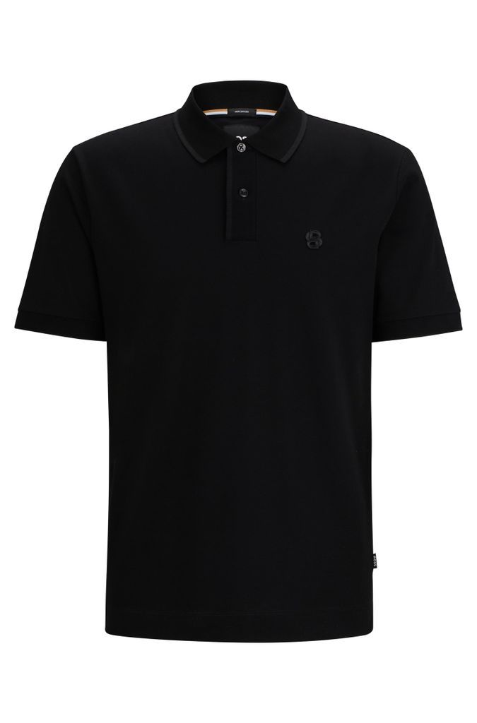 Mercerised-cotton polo shirt with embroidered double monogram