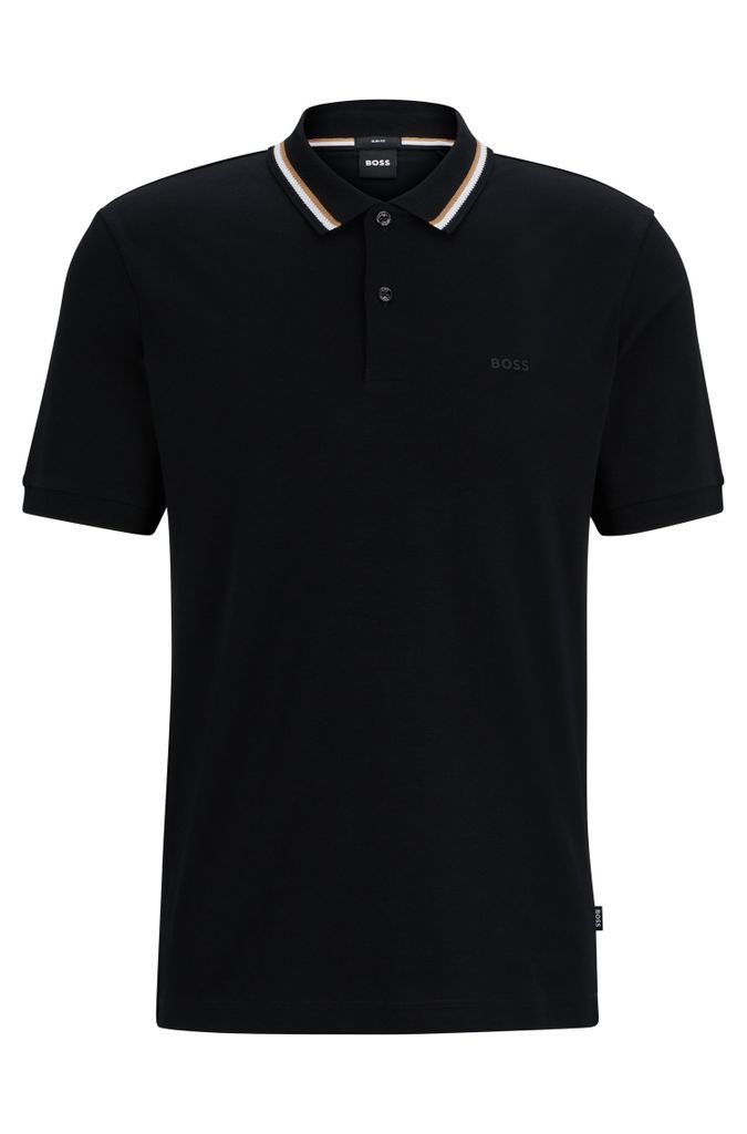 Slim-fit polo shirt in cotton with striped collar