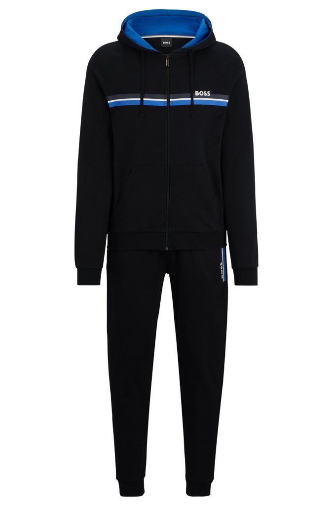 Cotton-terry zip-up hoodie with stripes and logo
