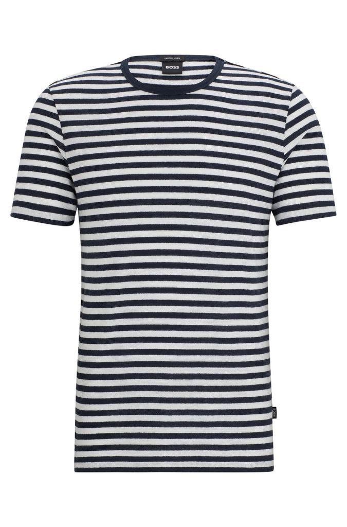 Horizontal-stripe T-shirt in cotton and linen