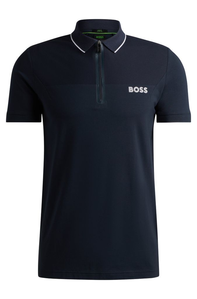 Zip-neck slim-fit polo shirt with mesh details
