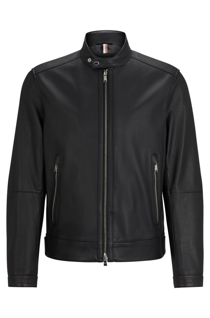 Regular-fit zip-up jacket in grained leather