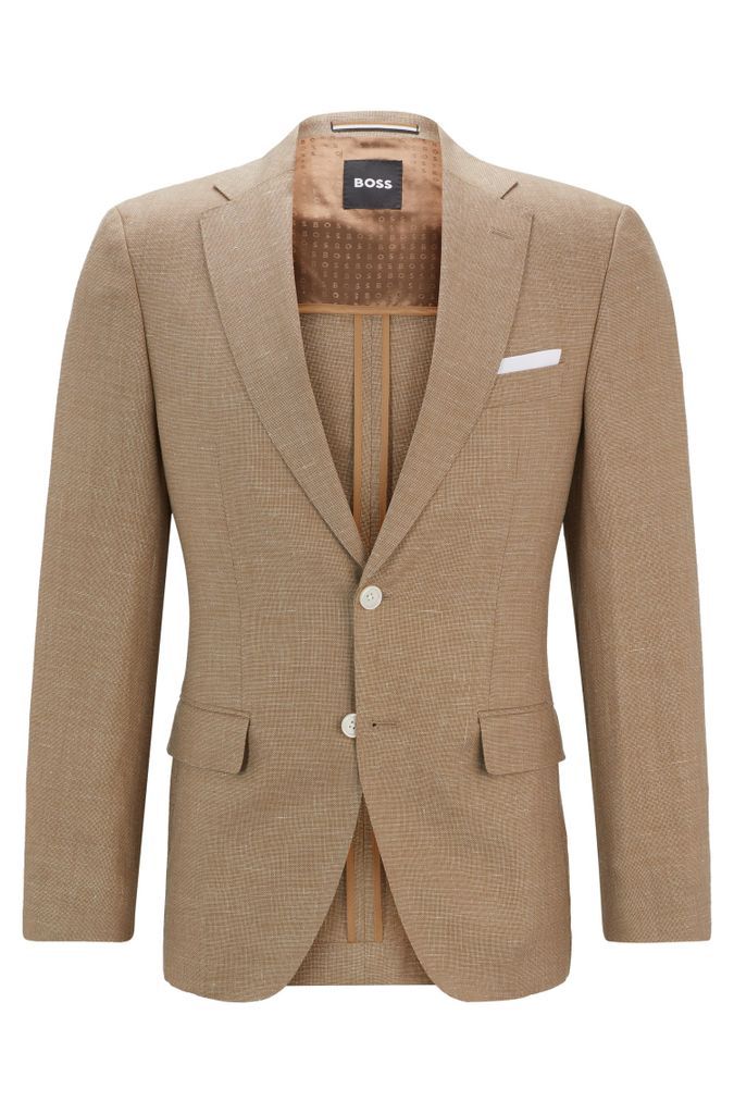 Slim-fit jacket in patterned virgin wool and linen