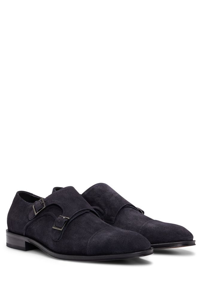 Suede shoes with double-monk strap and cap toe