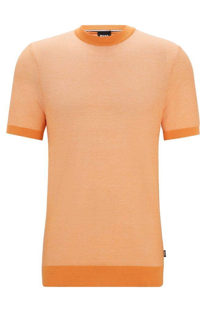 Short-sleeved cotton-blend sweater with micro structure