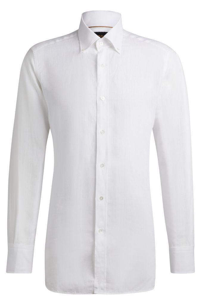 Long-length regular-fit button-down shirt in linen