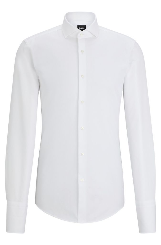 Slim-fit shirt in structured cotton with spread collar