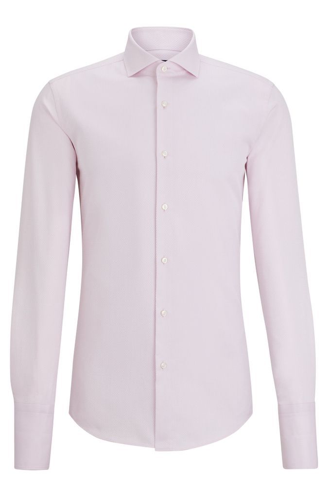 Slim-fit shirt in structured cotton with spread collar