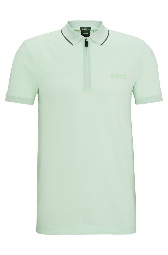Zip-neck slim-fit polo shirt with mesh details