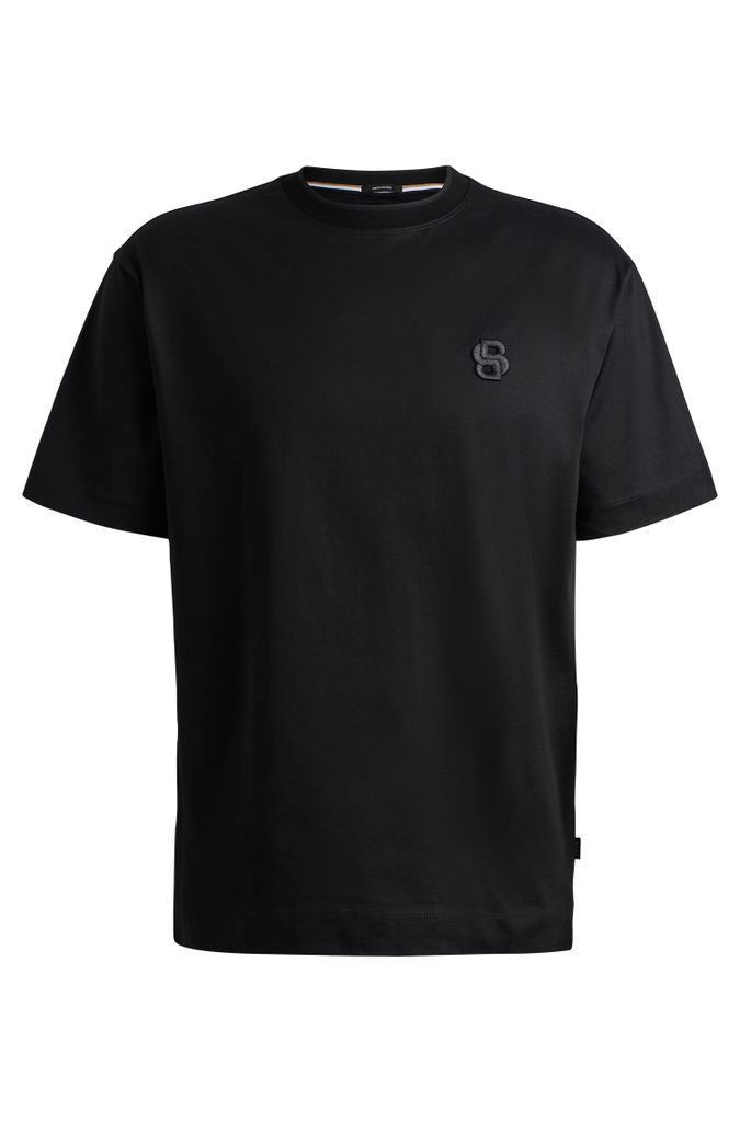Oversized-fit mercerised-cotton T-shirt with double monogram