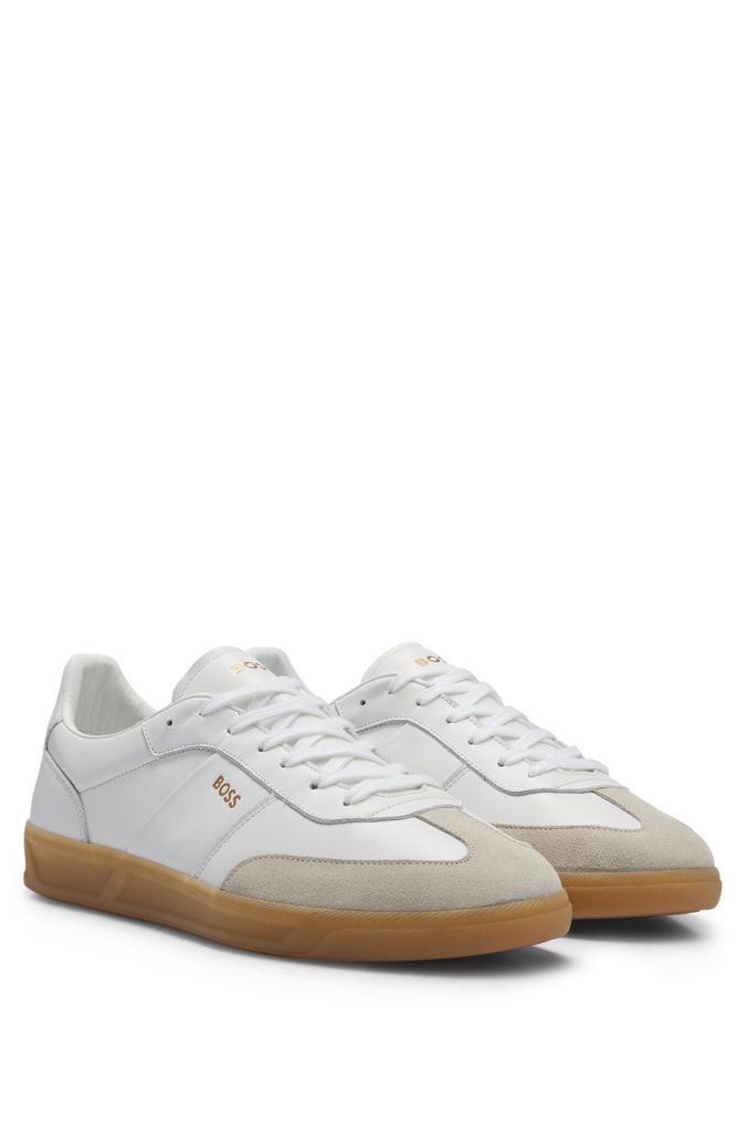 Leather and suede trainers with embossed logos