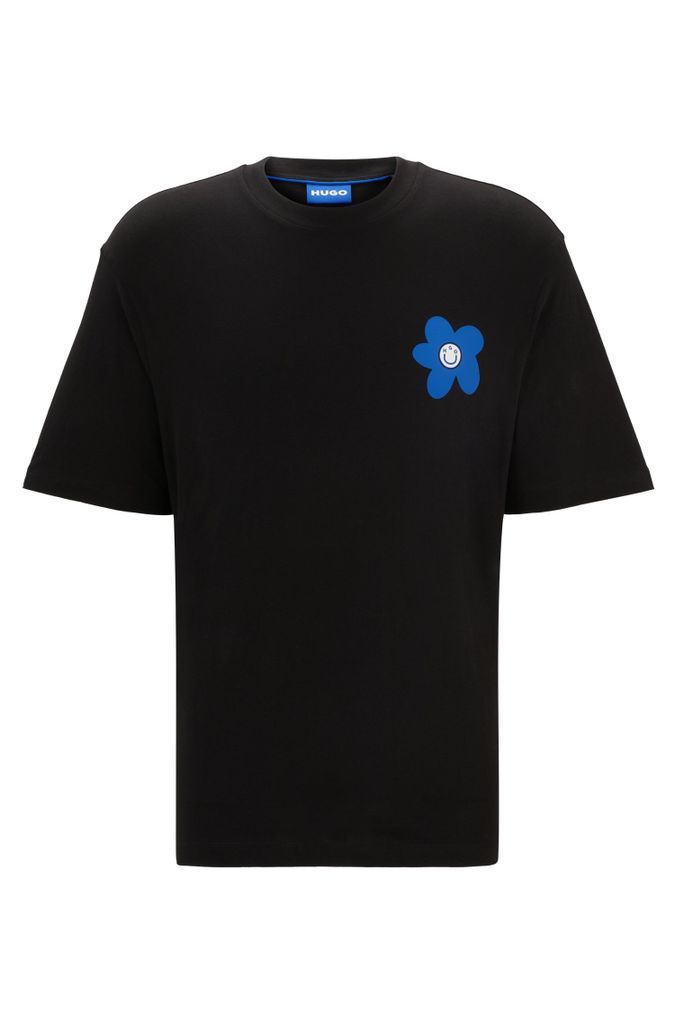 Cotton-jersey T-shirt with flower logo artwork