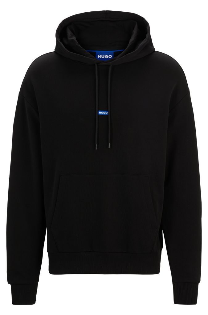 Cotton-terry hoodie with blue logo label