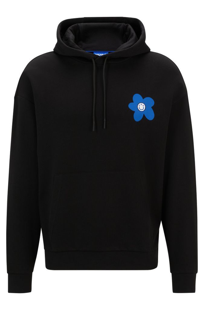 Cotton-terry regular-fit hoodie with flower artwork