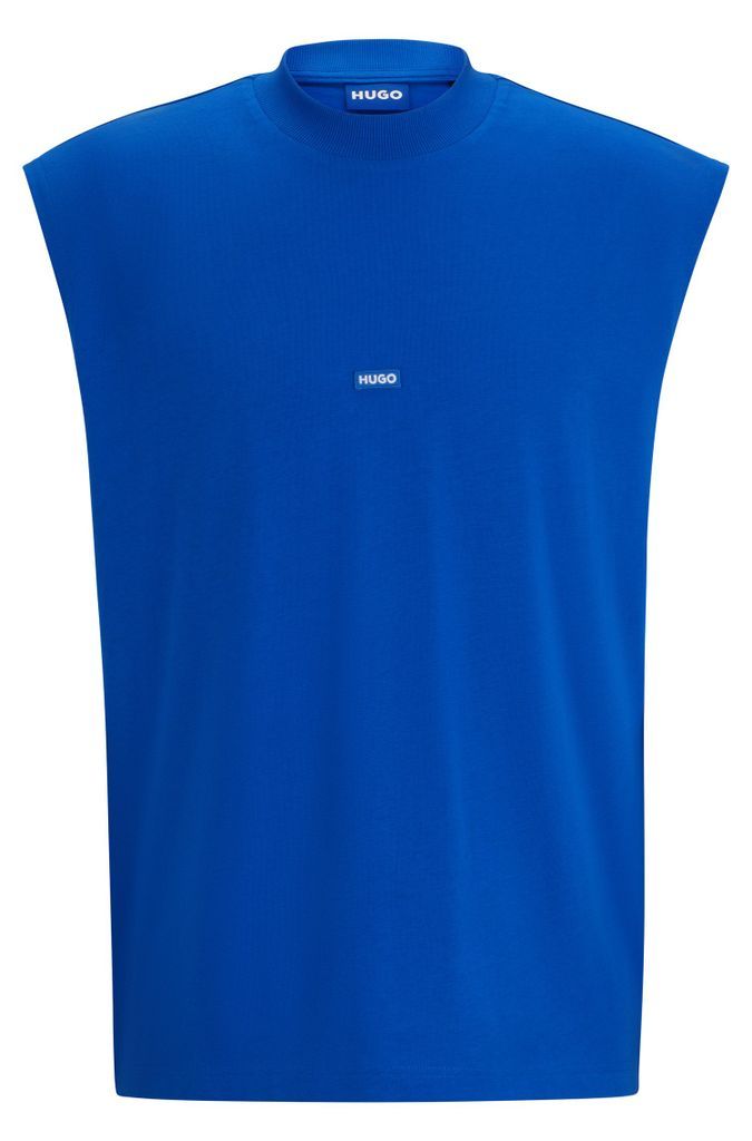 Sleeveless cotton-jersey T-shirt with blue logo label