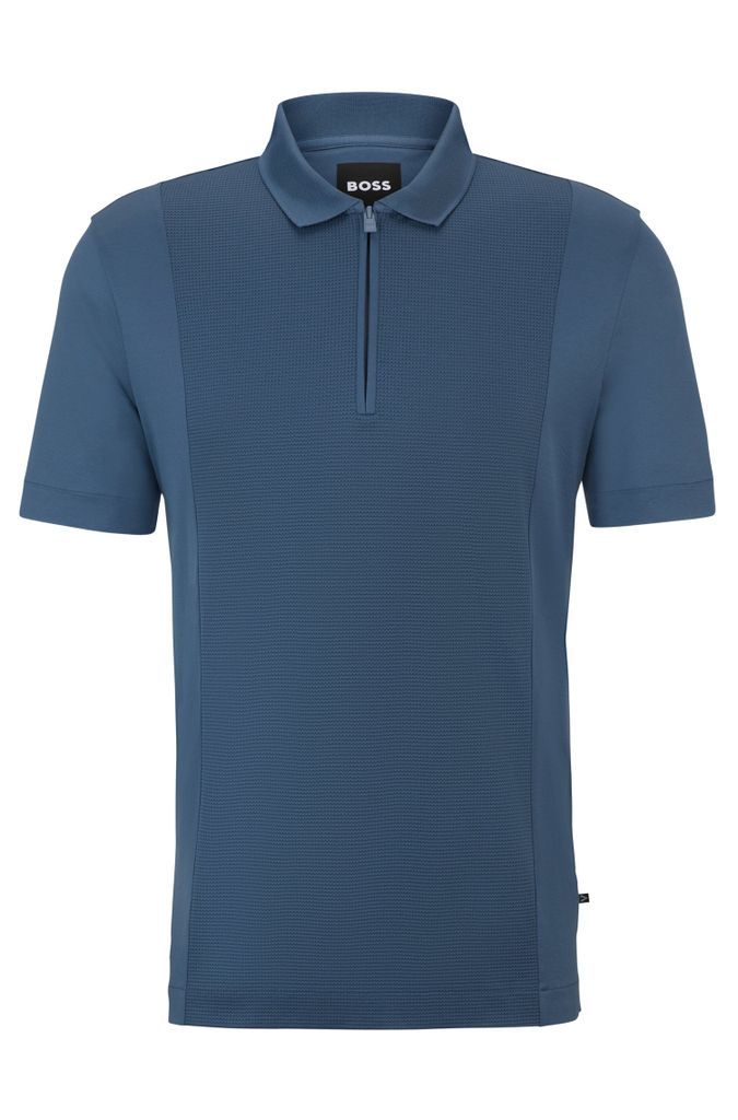 Zip-neck polo shirt in stretch cotton
