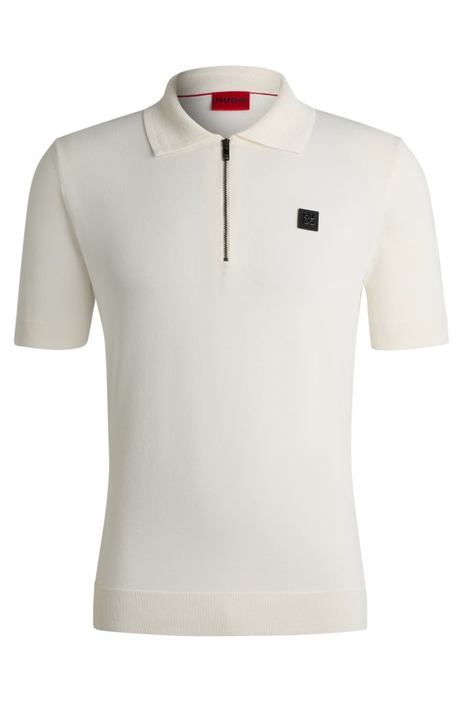 Zip-neck polo shirt with stacked logo