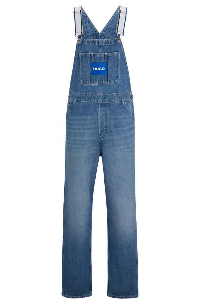 Relaxed-fit dungarees in denim with logo-tape trims