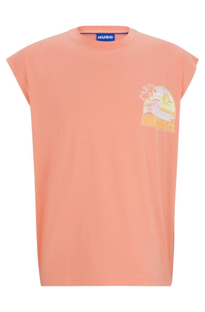 Sleeveless cotton-jersey T-shirt with summery artwork