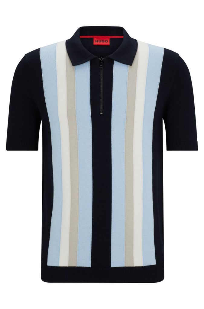 Zip-neck polo sweater with vertical stripes