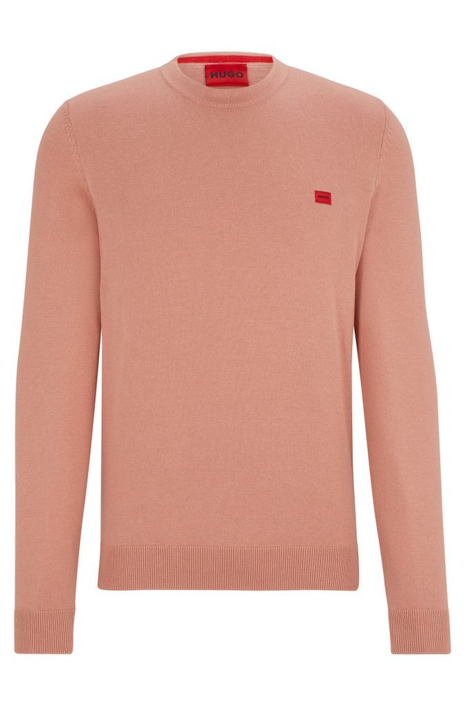 Knitted cotton sweater with red logo label