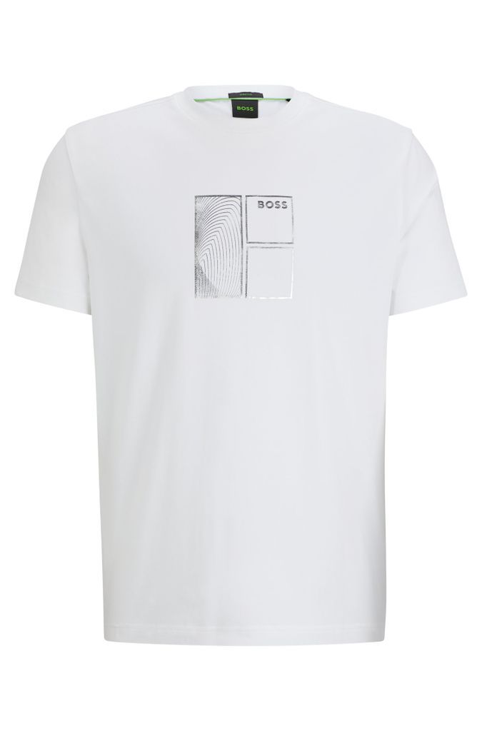 Stretch-cotton T-shirt with metallic artwork
