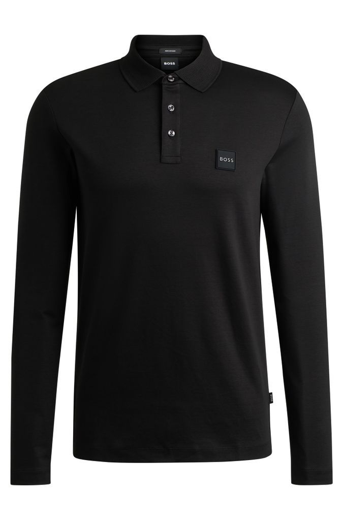 Mercerised-cotton polo shirt with logo patch
